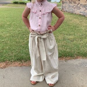 EUC whimsical matching set with button down and linen trousers sz 5 (runs small)